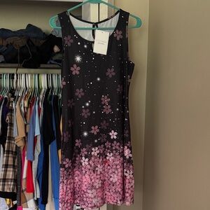 Elegant Floral Black and Pink Mini Dress